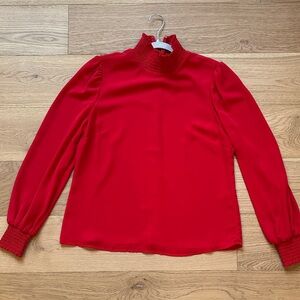 Alex Marie Red Smocked Mock Neck Long-Sleeve Blouse
